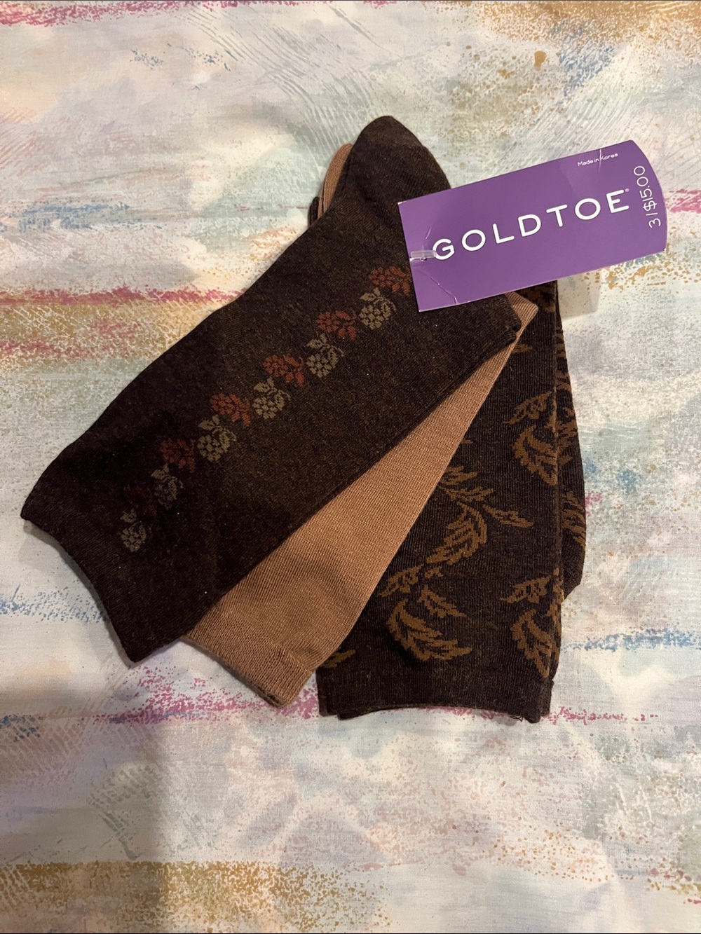 Gold Toe Ladies Brown and Tan Patterned Casual Socks - 3-Pack